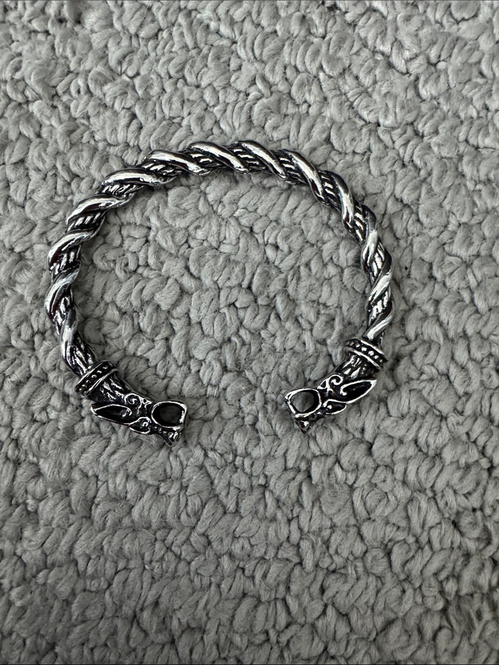 Twisted Rope Silver Cuff Bracelet with Decorative Terminals